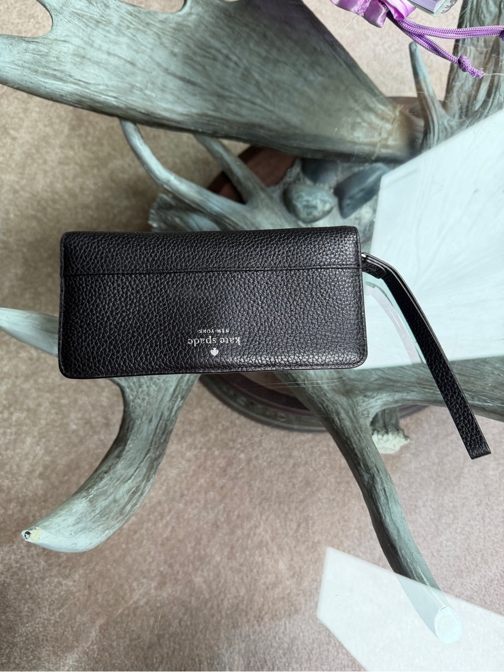 Kate Spade Black Pebbled Leather Bifold Snap and Zip Continental Wallet